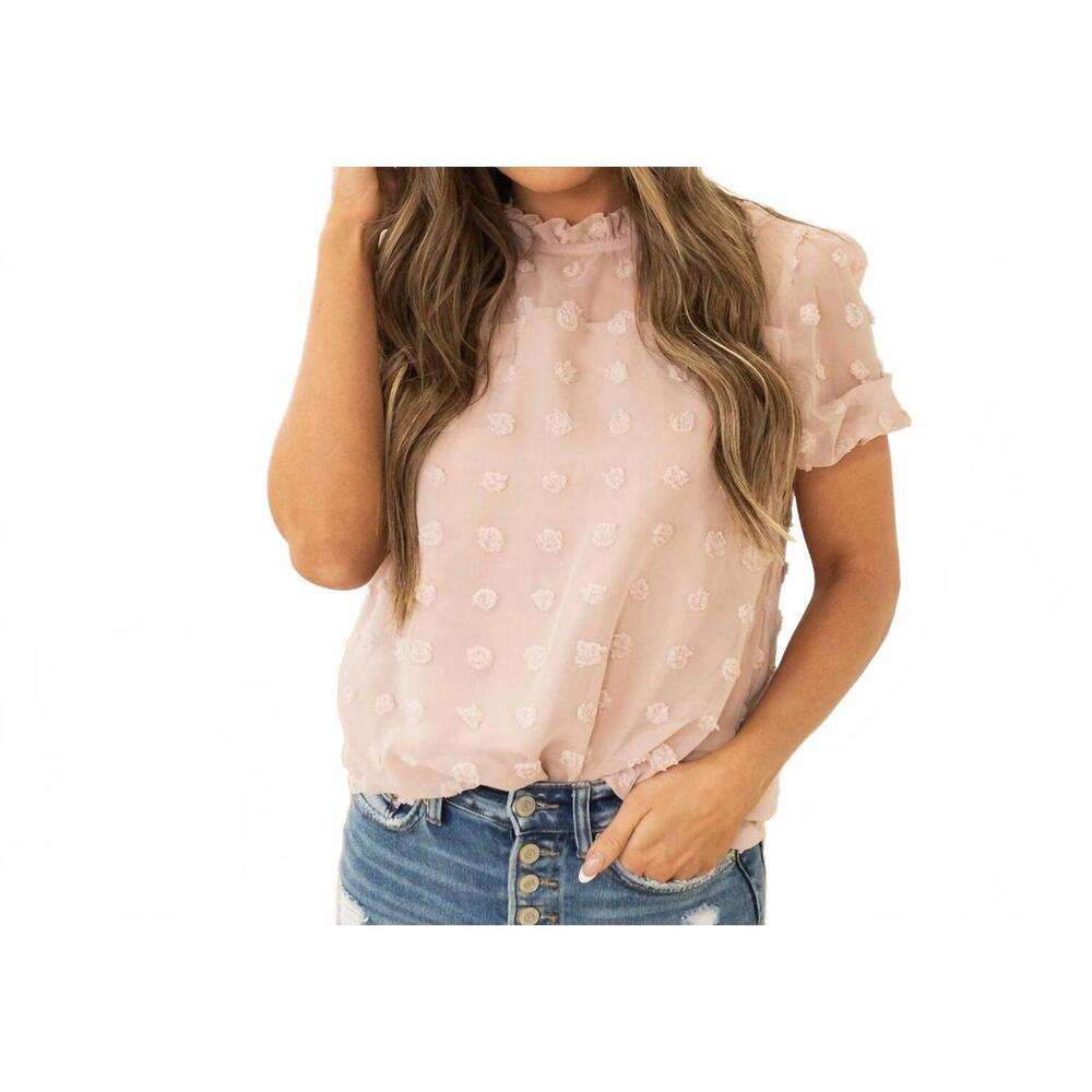NEW INDIE & CO women's penelope blouse top in blush